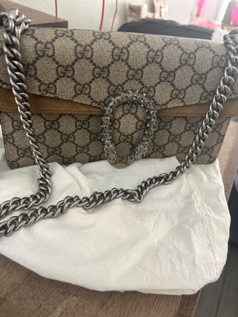 Gucci Dionysus Bag GG Coated Canvas with Crystal Embellished